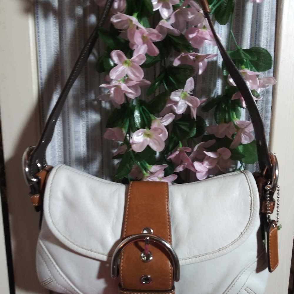 Coach ivory/white w/brown trim purse